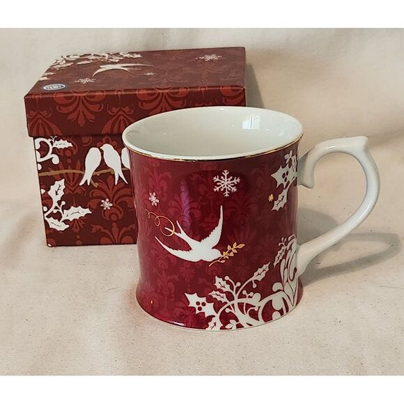 STARBUCKS Christmas Coffee‎ Mug Cup Red Gold Birds by Rosanna 2010 12 OZ mint! - Picture 1 of 10